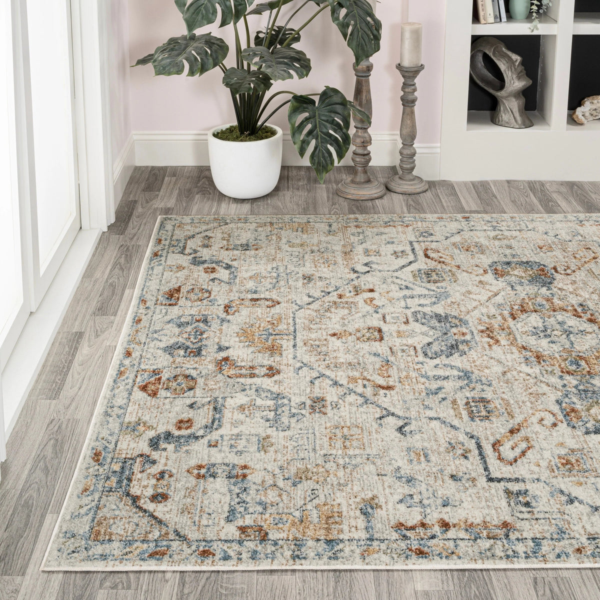 Bohemian Medallion Low-Pile Machine-Washable Area Rug, Cream And Terra