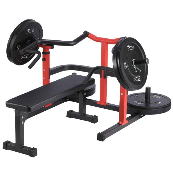 Chest Press Machine With Independent Converging Arms, Adjustable Flat Bench, 1050LBS Capacity, Red