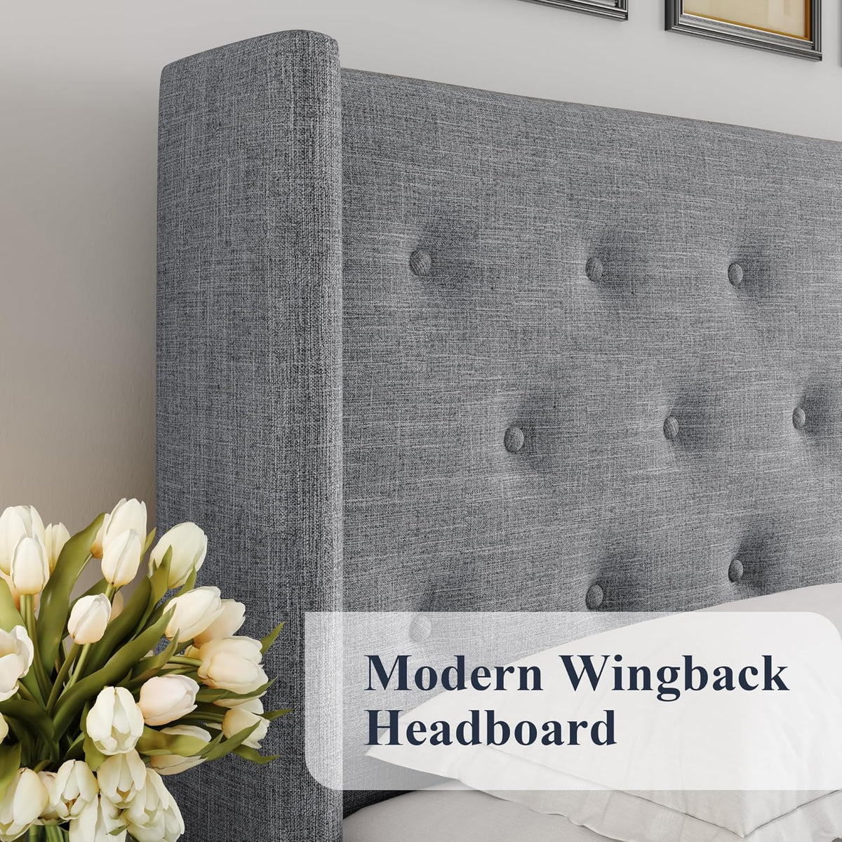 Queen Size Lift-Up Storage Bed With Wingback Headboard, Upholstered Platform Bed Frame With Hidden Storage