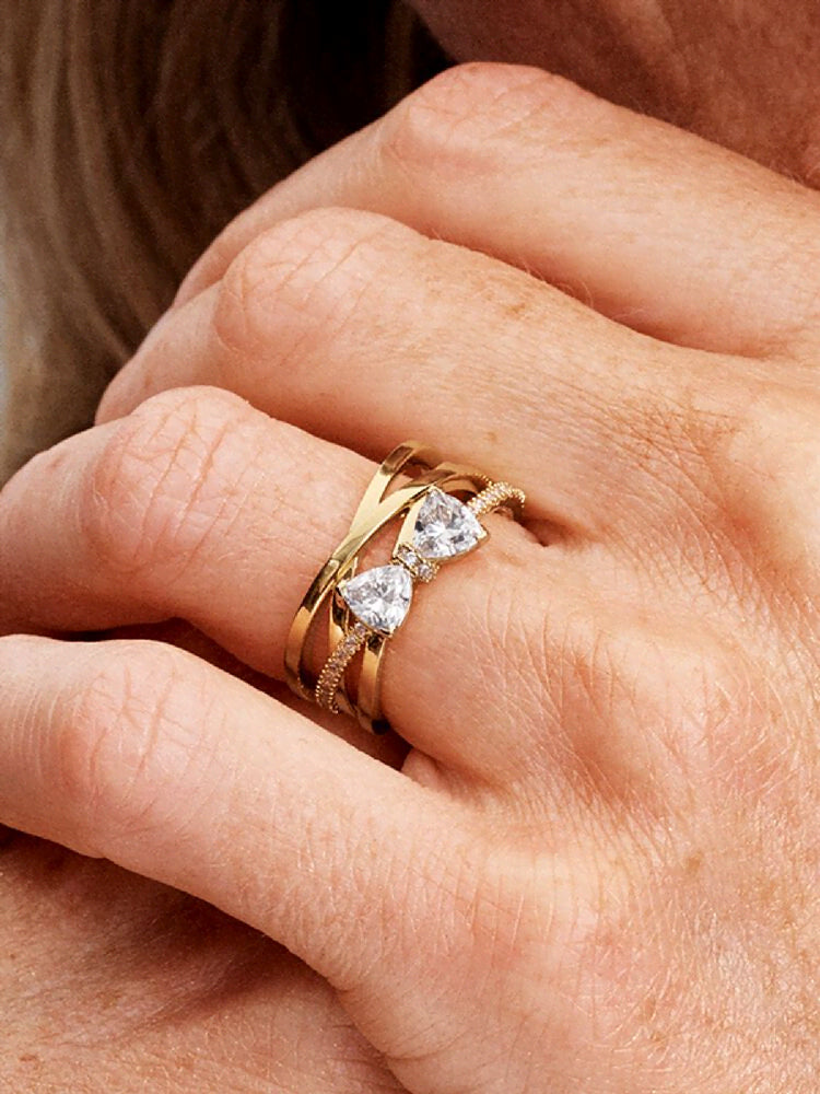 Sparkling Bow & Crossover Band Ring