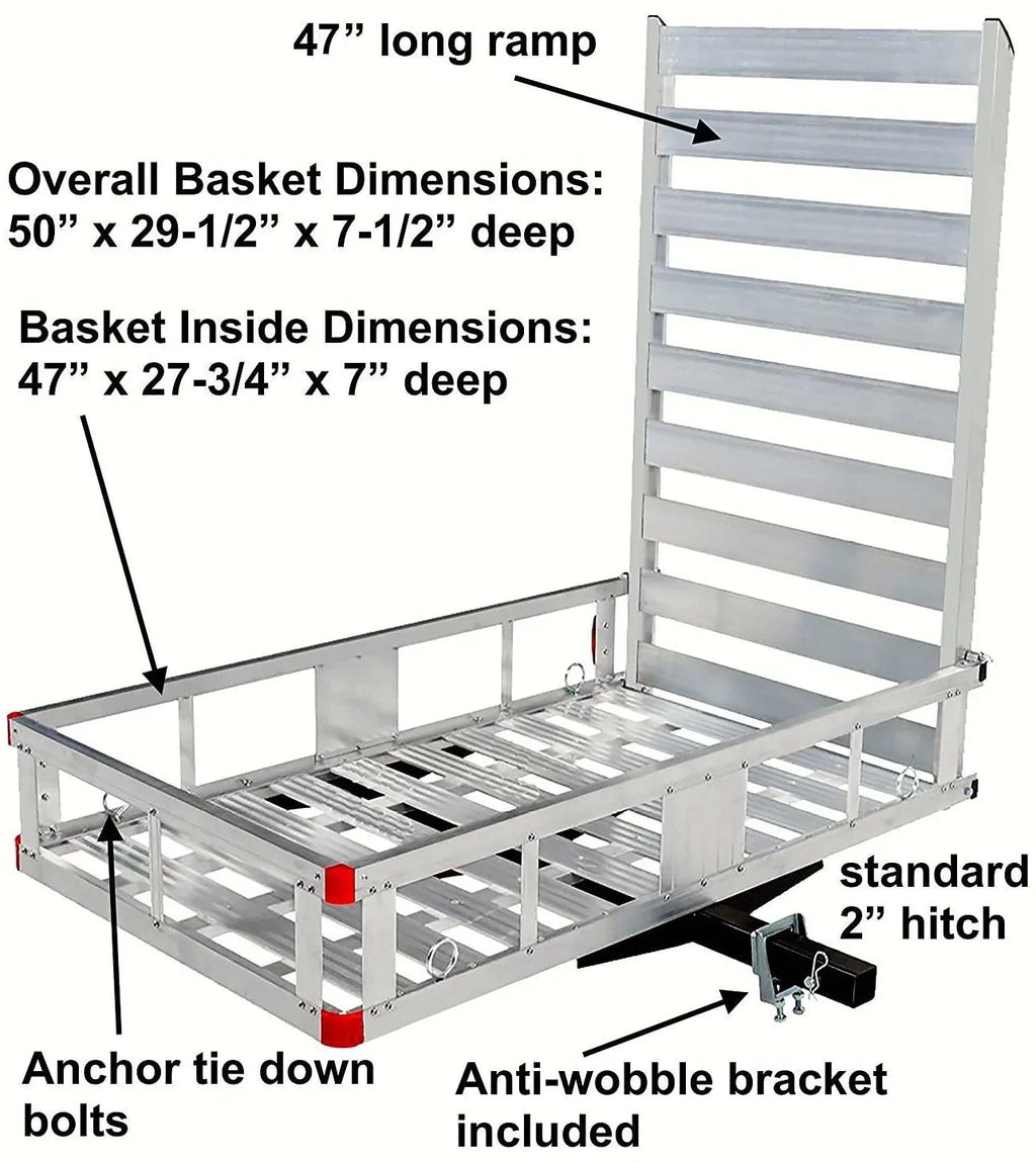 Aluminum Hitch Mount Cargo Carrier With 47-Inch Long Ramp, 1-Pack