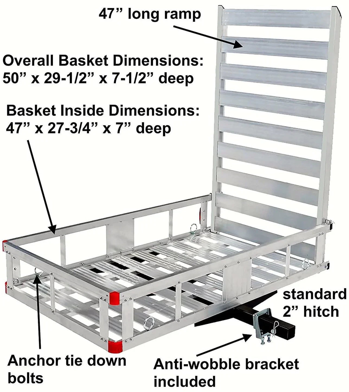 Aluminum Hitch Mount Cargo Carrier With 47-Inch Long Ramp, 1-Pack