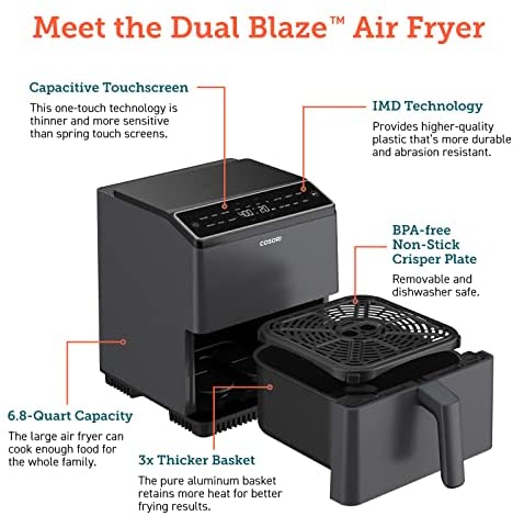 6.8-Qt Air Fryer With Dual Heating And Smart Temperature Control - CAF-P583S-KUS