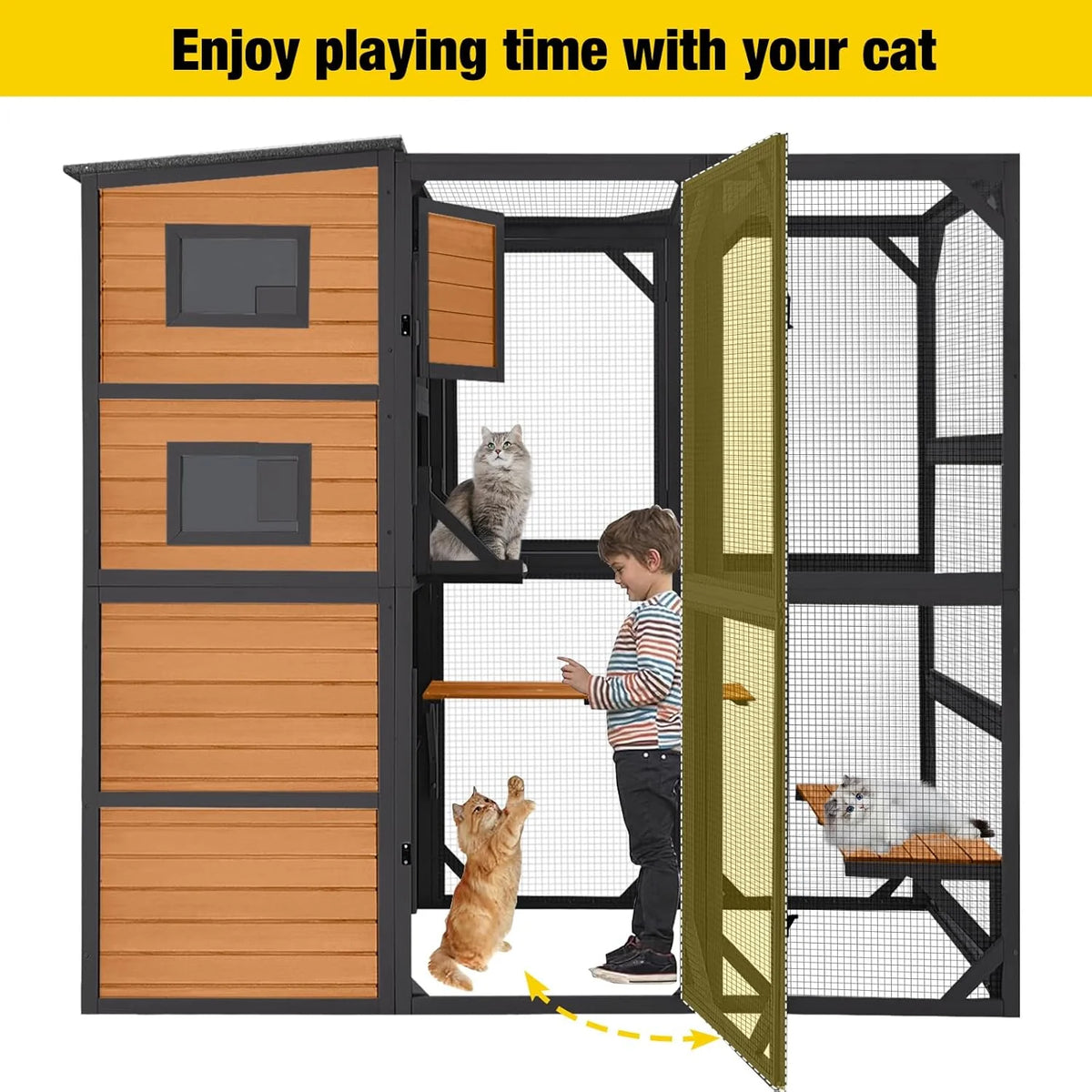 Aivituvin Large Cat Catio, 4 Tiers, Weatherproof Roof, 70in H x 77in L - AIR54