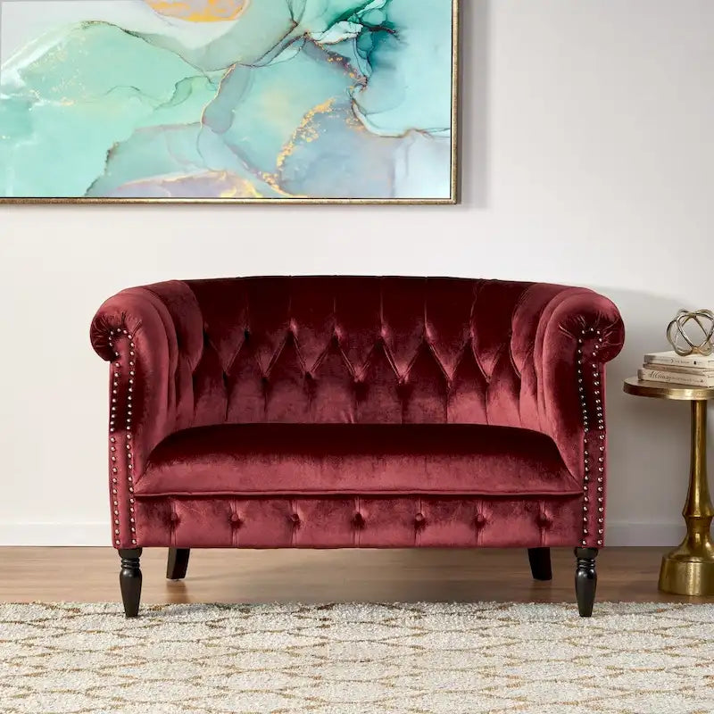 Christopher Knight Home Velvet Tufted Scroll Arm Loveseat, 30.75 x 51.5 x 30.5 Inches - Milani