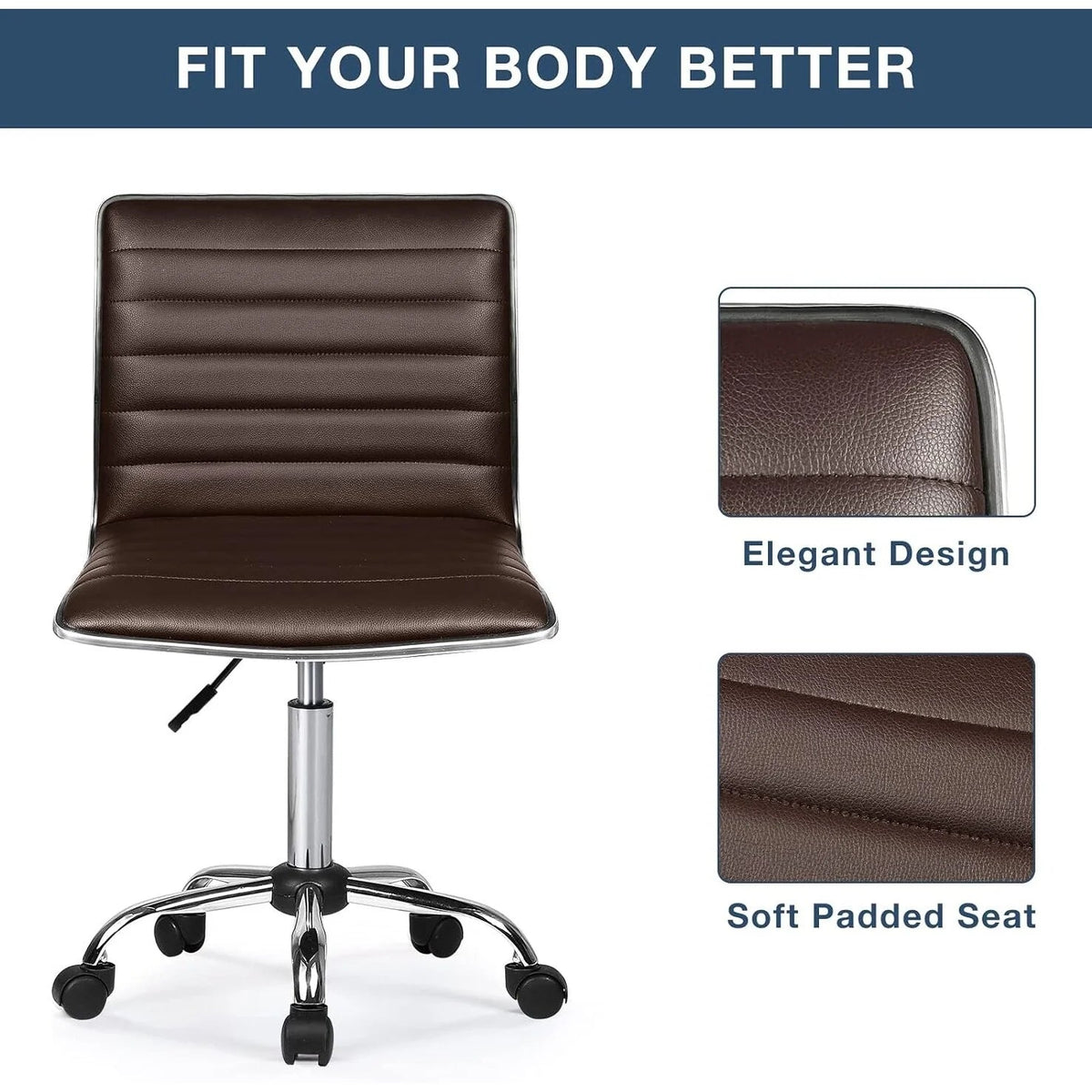 Adjustable Mid-Back Armless Swivel Office Chair With PU Leather - 265 lbs.
