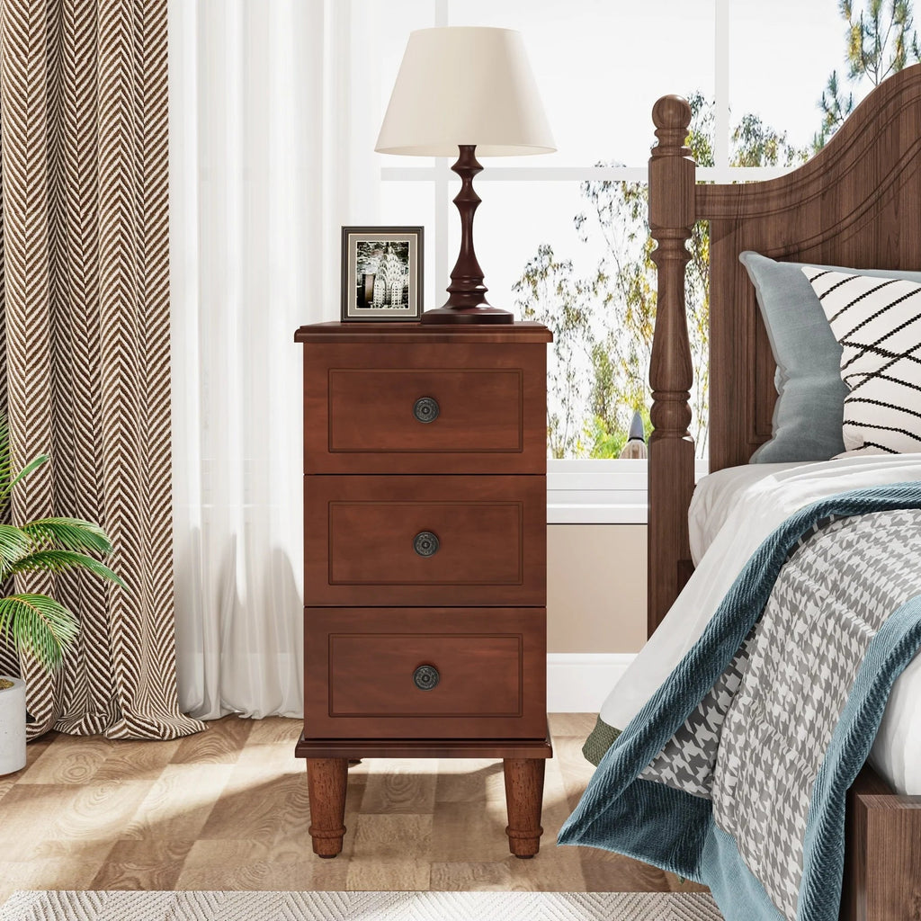Solid Wood Narrow End Table With 3 Drawers - Fully Assembled