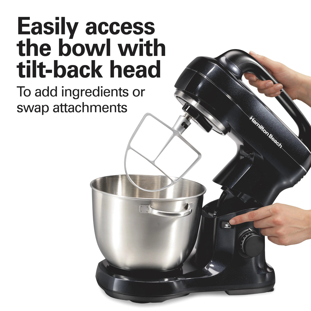 Hamilton Beach 4 Quart 7-Speed Tilt-Head Stand Mixer With Dough Hook, Whisk And Flat Beater - Black