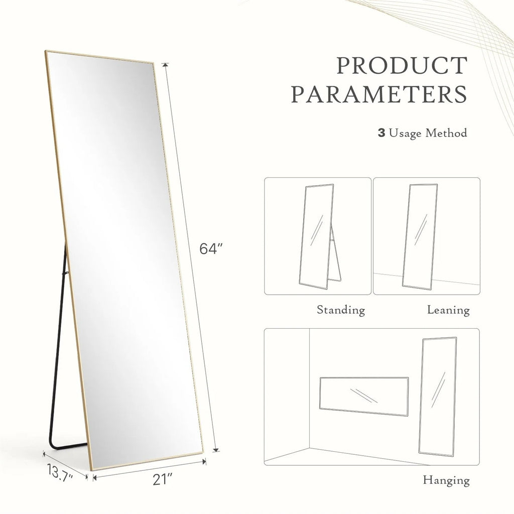 Full-Length Floor Mirror With Stand, Aluminum Alloy Frame - 71x30