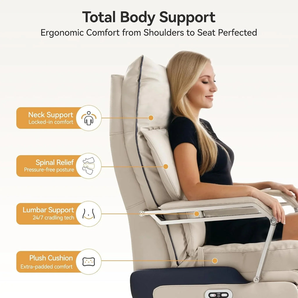 OKUP Executive Office Chair With 2 Motors, Footrest, 190 Kg Capacity, Beige - M80