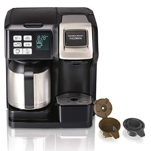 Programmable Thermal Coffee Maker, Single Serve And Full Pot, Pods Or Grounds, Black And Stainless