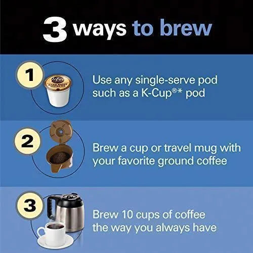 Programmable Thermal Coffee Maker, Single Serve And Full Pot, Pods Or Grounds, Black And Stainless
