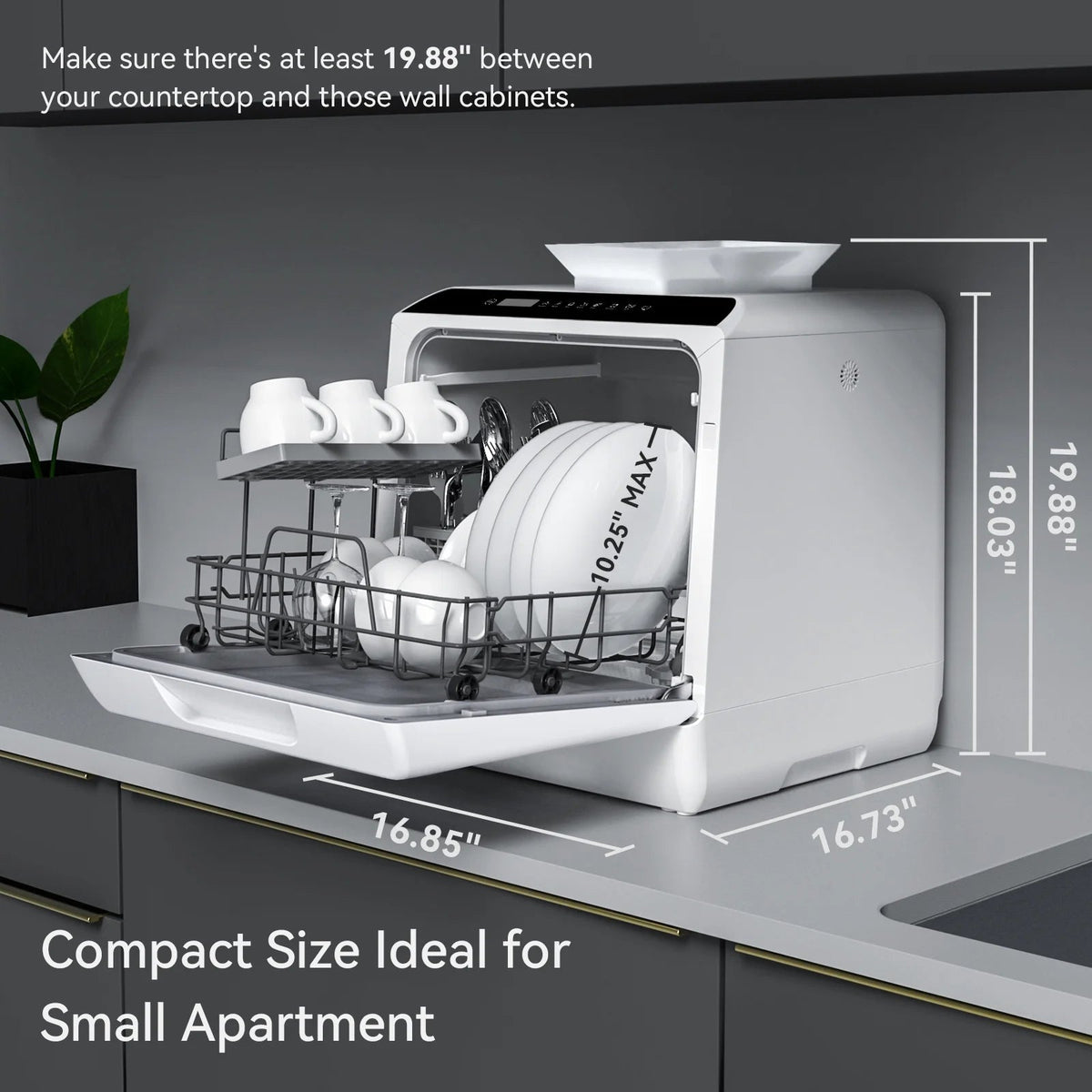 Hermitlux Portable Countertop Dishwasher, 5L Built-In Water Tank, 4 Place Settings - HMX-DW03