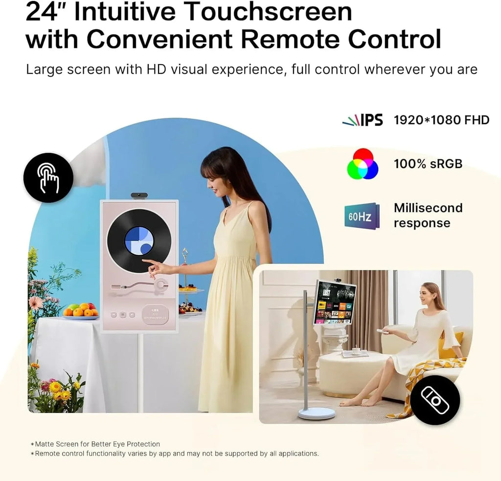 32-Inch Portable Rolling Touch Screen TV, 1080P FHD, Android 13, 8G RAM+128G Storage - SW3295T