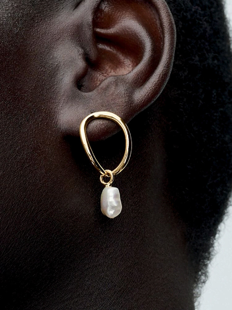 Organically Shaped Circle & Baroque Treated Freshwater Cultured Pearl Earrings