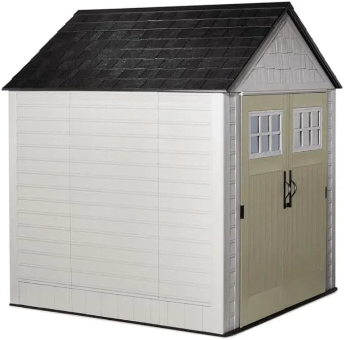 Rubbermaid Resin Outdoor Storage Shed With Floor, 7x7 ft, Gray