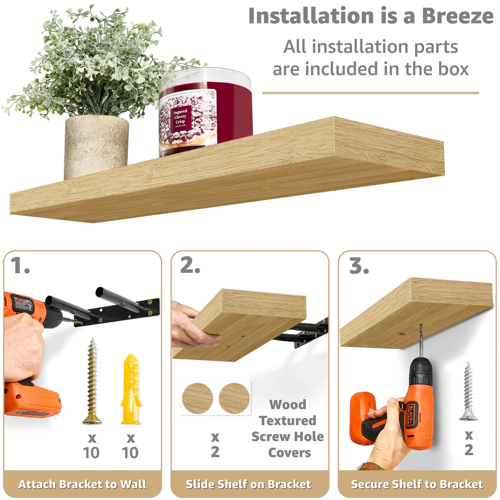 Floating Engineered Wood Wall Shelves, Set Of 3, 23.75 in x 9.25 in