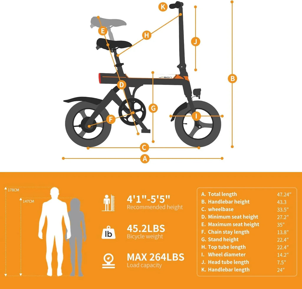 Jasion 14 Inch Folding Electric Bike, 21 Mph, 500W Peak Motor, 270Wh Battery - EB3