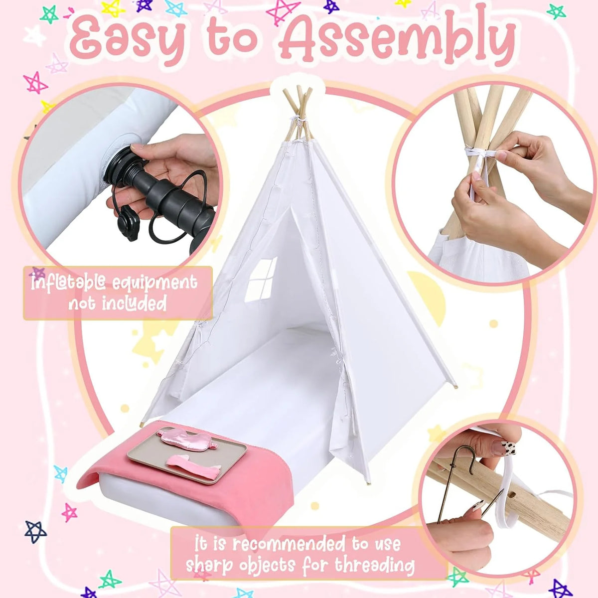 Windyun Kids Teepee Tent Sleepover Party Set, White, 8-Pack