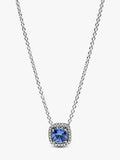 Sparkling Square Blue Halo Pendant Necklace