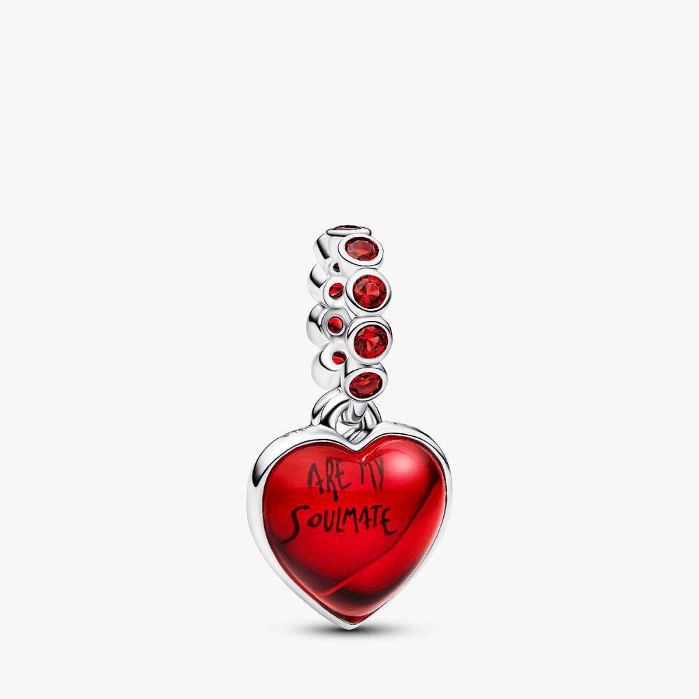 Red Murano Glass Heart Double Dangle Charm