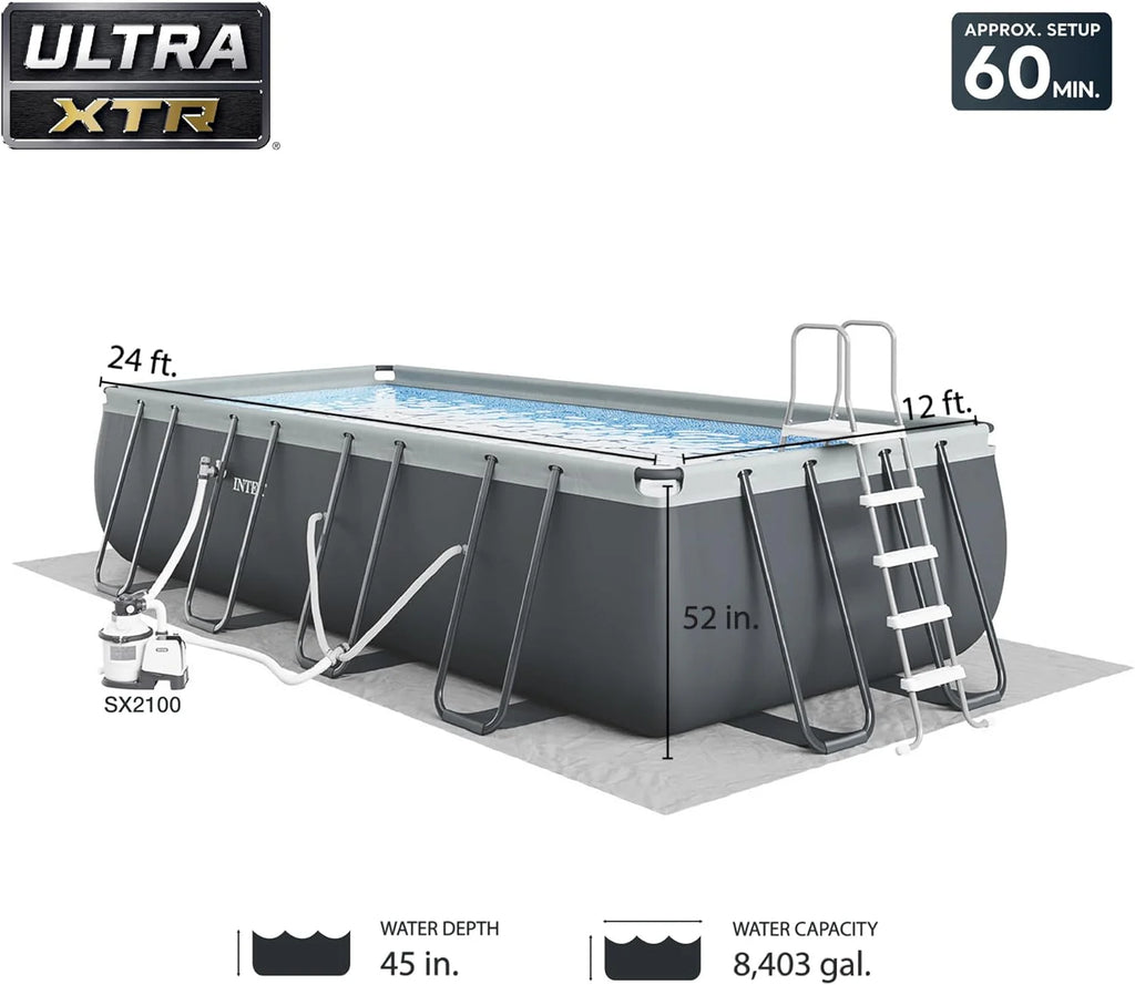 Intex Ultra XTR Rectangular Above Ground Pool Set, 216in L x 108in W x 52in H, Blue - 26355EH