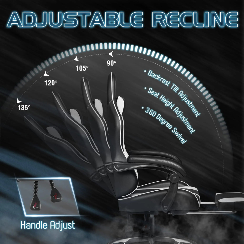 Ergonomic Gaming Chair With Footrest, Massage Lumbar Support, Reclining Backrest And PU Leather