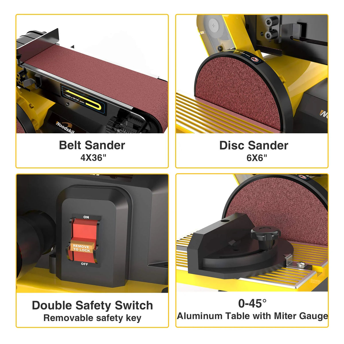 Woodskil Belt And Disc Sander, 4 x 36 in Belt, 6 in Disc, 4.3A