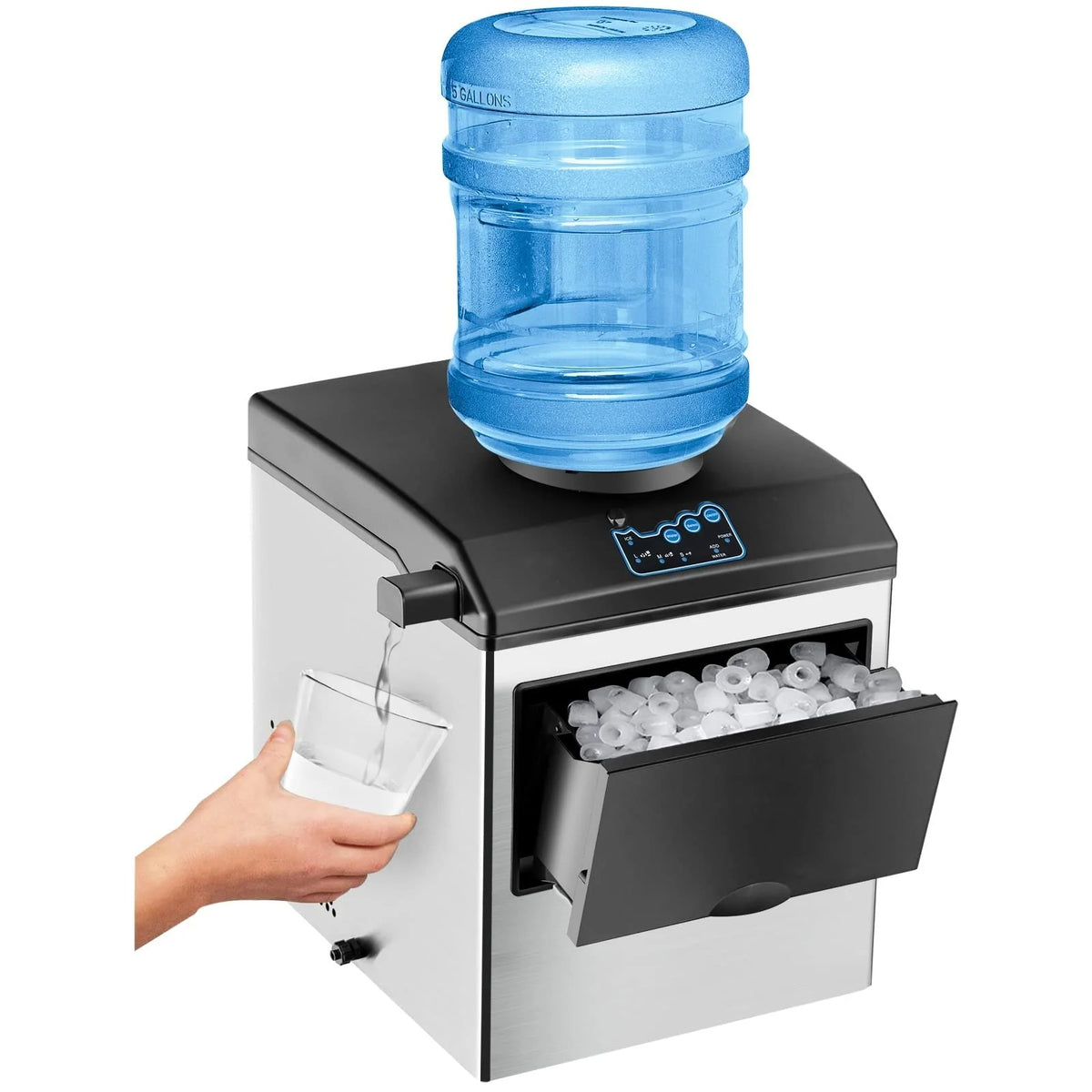 48 Lbs/24H 2-in-1 Stainless Steel Countertop Ice Maker With Chilled Water Dispenser And 5 Lbs Ice Storage Basket