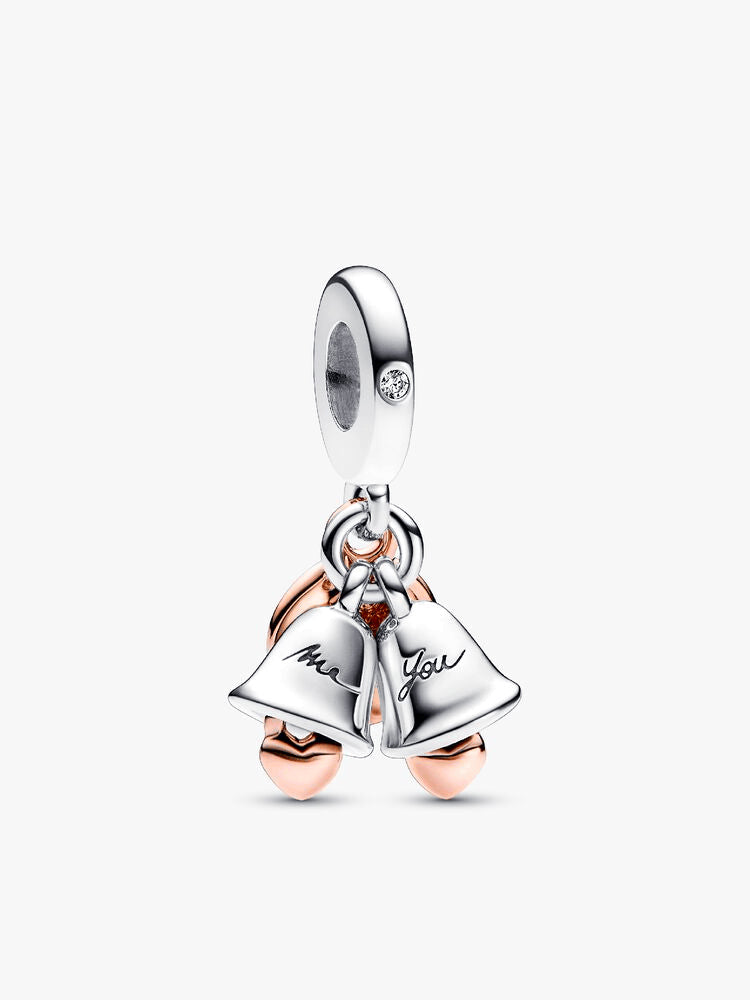 Just Married Two-Tone Wedding Bells Charm & Bracelet Set