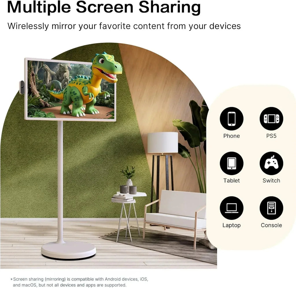 32-Inch Portable Rolling Touch Screen TV, 1080P FHD, Android 13, 8G RAM+128G Storage - SW3295T