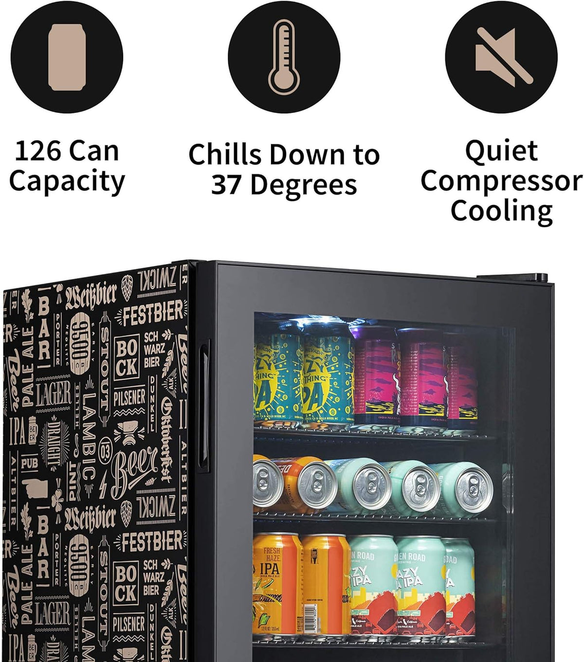 Beverage Refrigerator Cooler, 126 Cans, Right Hinge Glass Door - AB-1200