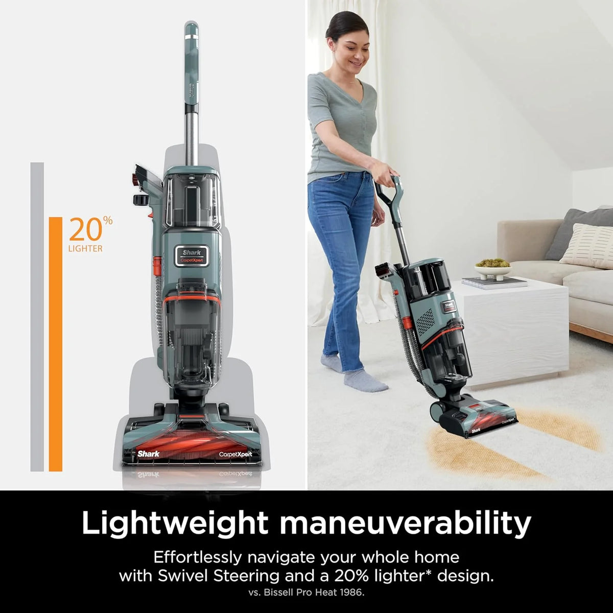 Shark CarpetXpert Carpet Cleaner, Cyan, 13.15 in D x 11.97 in W x 43.5 in H - EX201