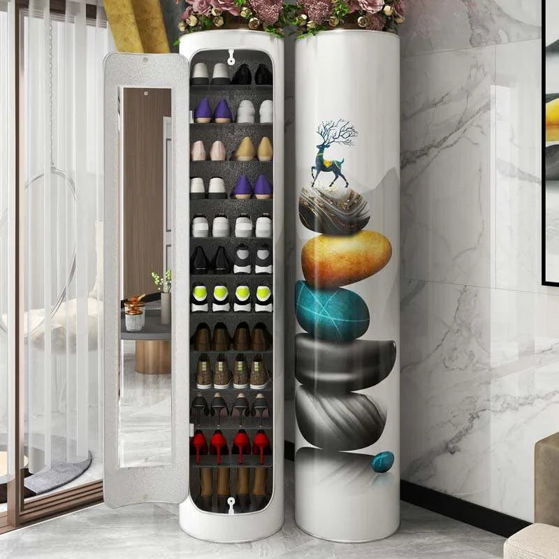Large-Capacity Multi-Layer Rotating Disinfection Shoe Cabinet With Mirror And Deodorizer - Sizes 66-5 Or 77-6
