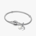 White Rose in Bloom Double Dangle Charm Bracelet Set