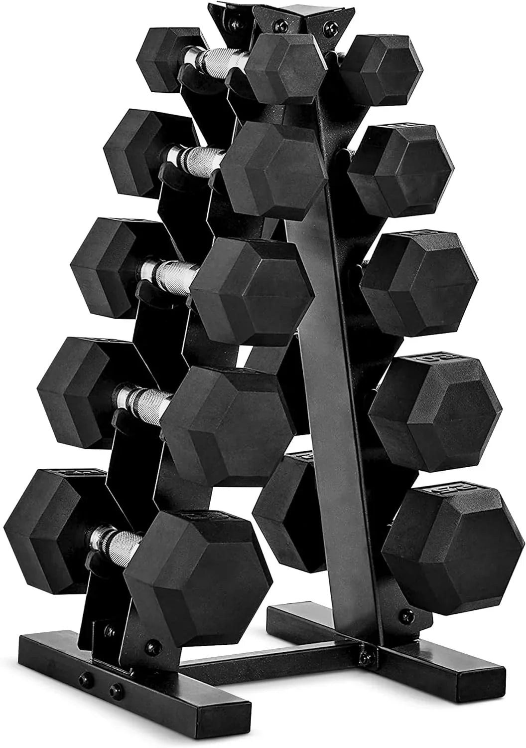 CAP Barbell 150 LB Coated Hex Dumbbell Weight Set With Vertical Rack - Black