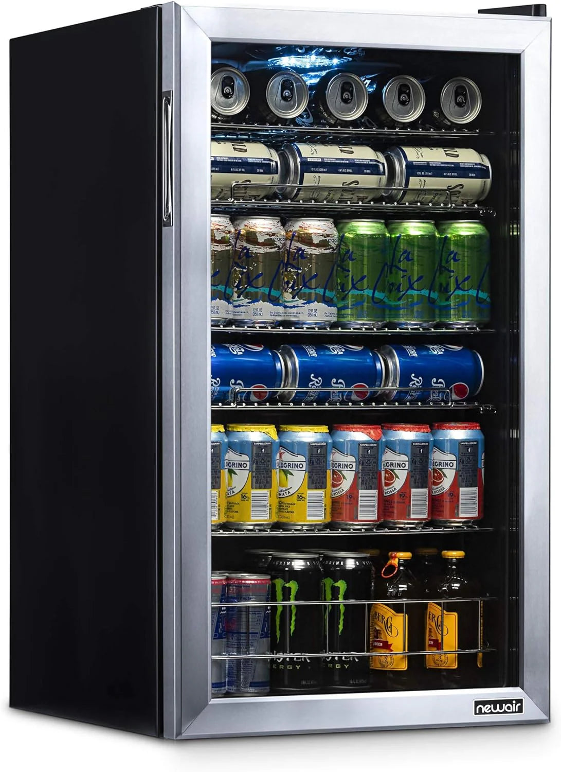 NewAir Beverage Refrigerator Cooler, 126 Cans, Stainless Steel, Right-Hinge Glass Door - AB-1200