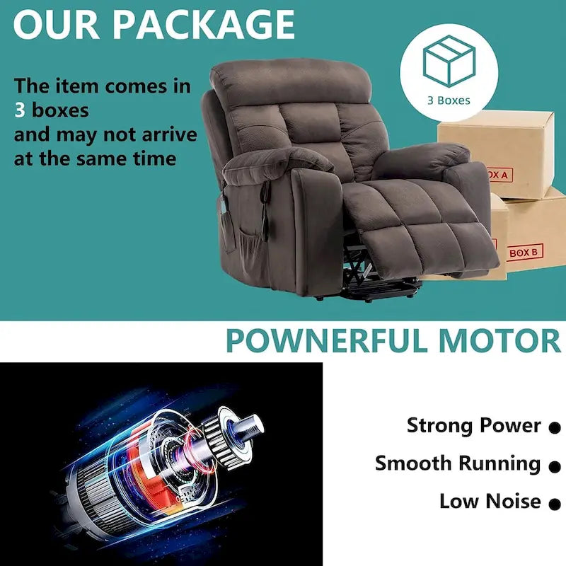 Large Electric Power Lift Recliner With Heat, Massage, Hidden Cup Holder - 40.94W x 38.19D x 42.52H