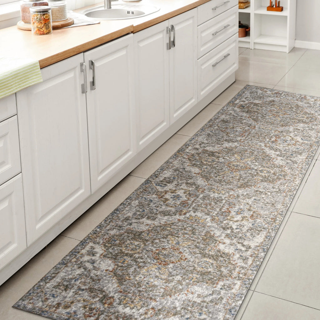 Bohemian Medallion Low-Pile Machine-Washable Area Rug, Cream And Terra