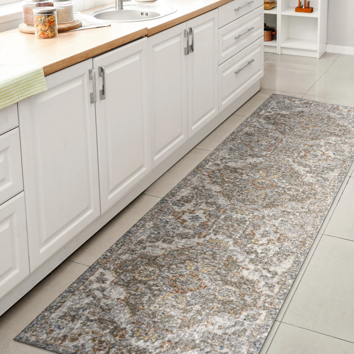 Bohemian Medallion Low-Pile Machine-Washable Area Rug, Cream And Terra