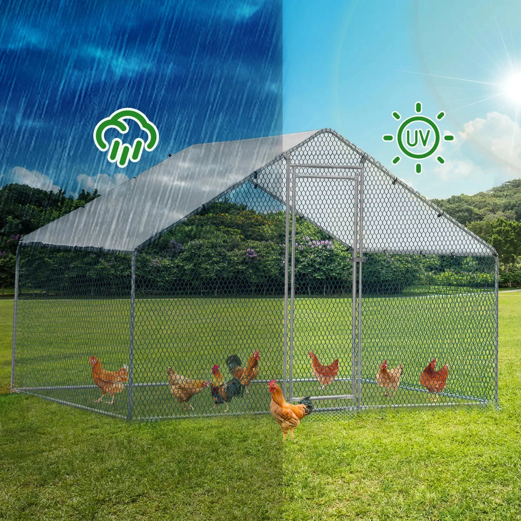 ZephyPaws Large Metal Chicken Coop 6.5 x 10 ft With Waterproof Cover