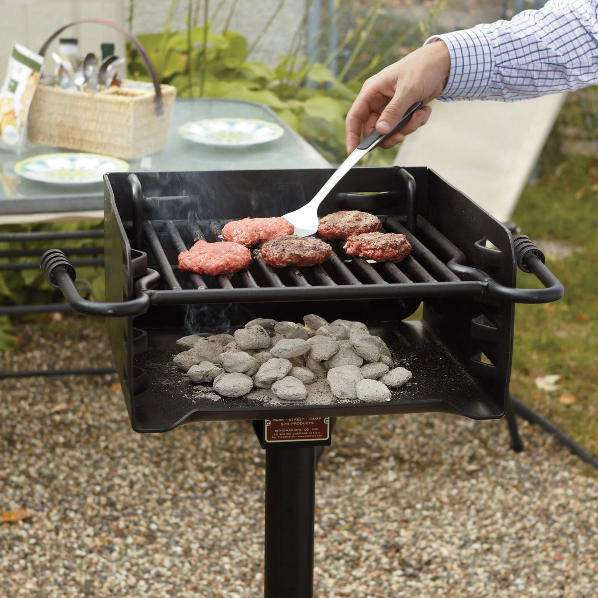 Pilot Rock Park Style Steel Outdoor Charcoal Grill With Post, Black - 16 x 16 x 34.19 in