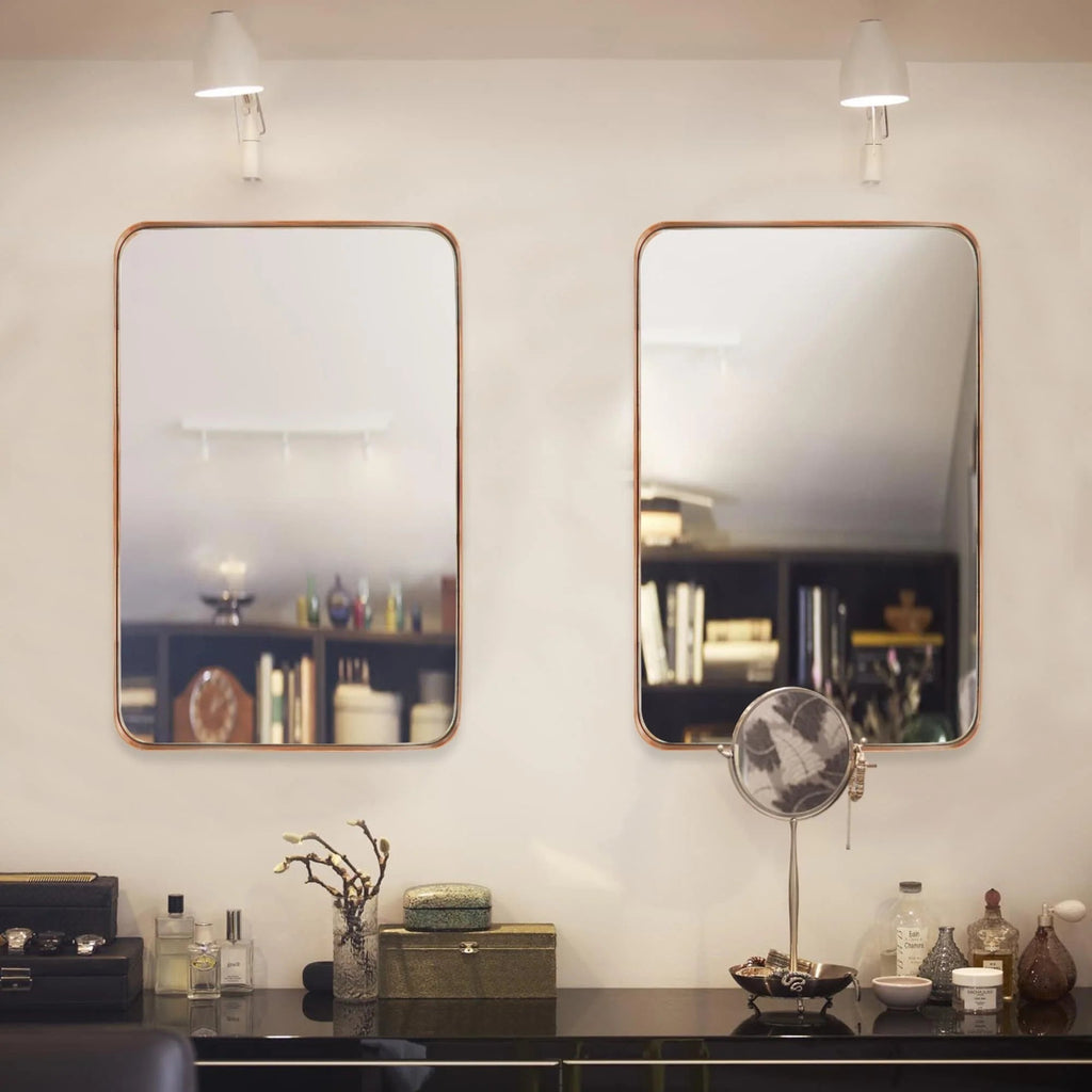 Framed Wall Vanity Mirror With Rounded Corners, 1 Piece