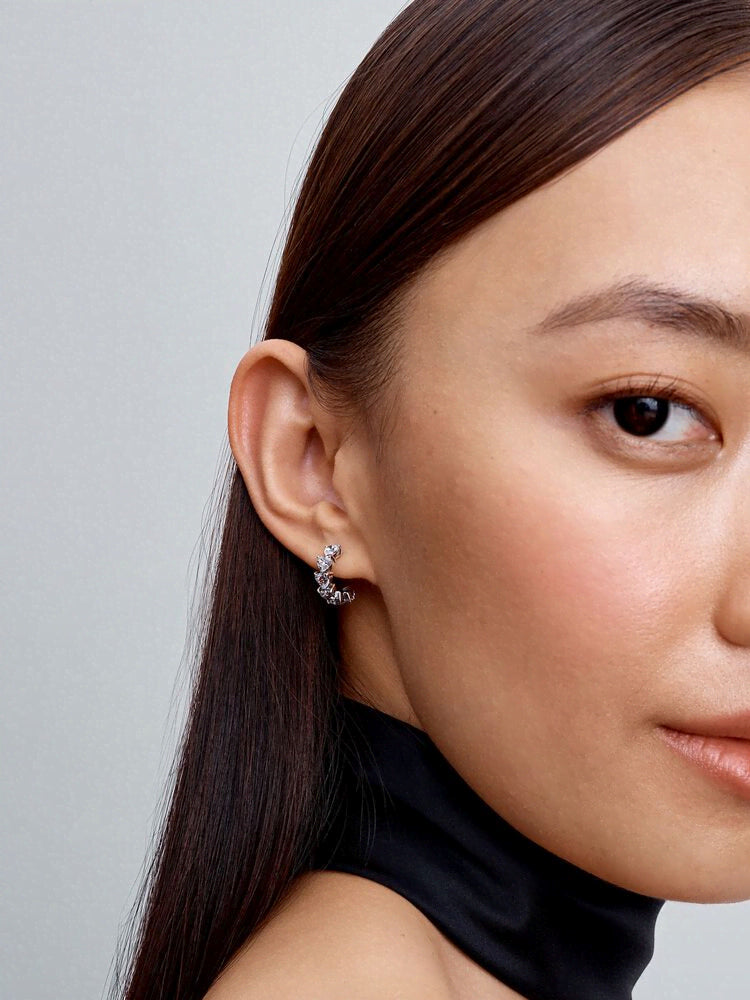 Sparkling Hearts Open Hoop Earrings