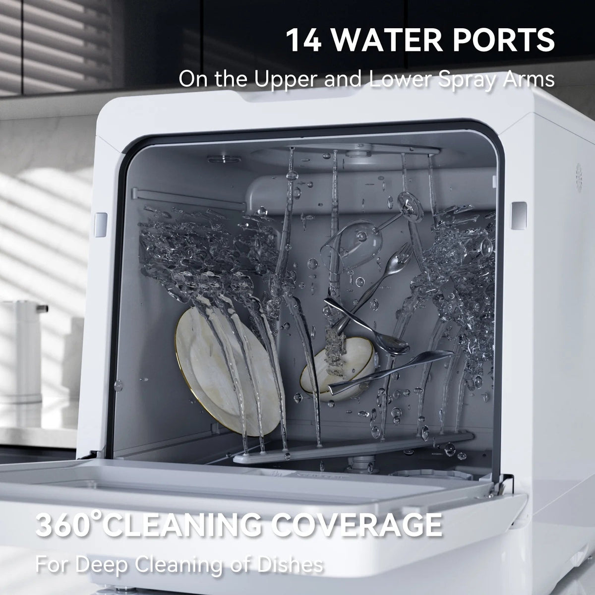 Hermitlux Portable Countertop Dishwasher, 5L Built-In Water Tank, 4 Place Settings - HMX-DW03