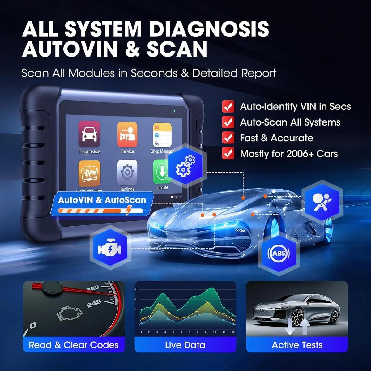 Autel MaxiCOM MK808S Automotive Diagnostic Scanner With 7-inch LCD Touchscreen