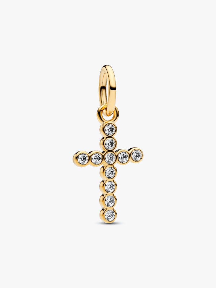 Sparkling Round Bezel Cross Pendant Necklace