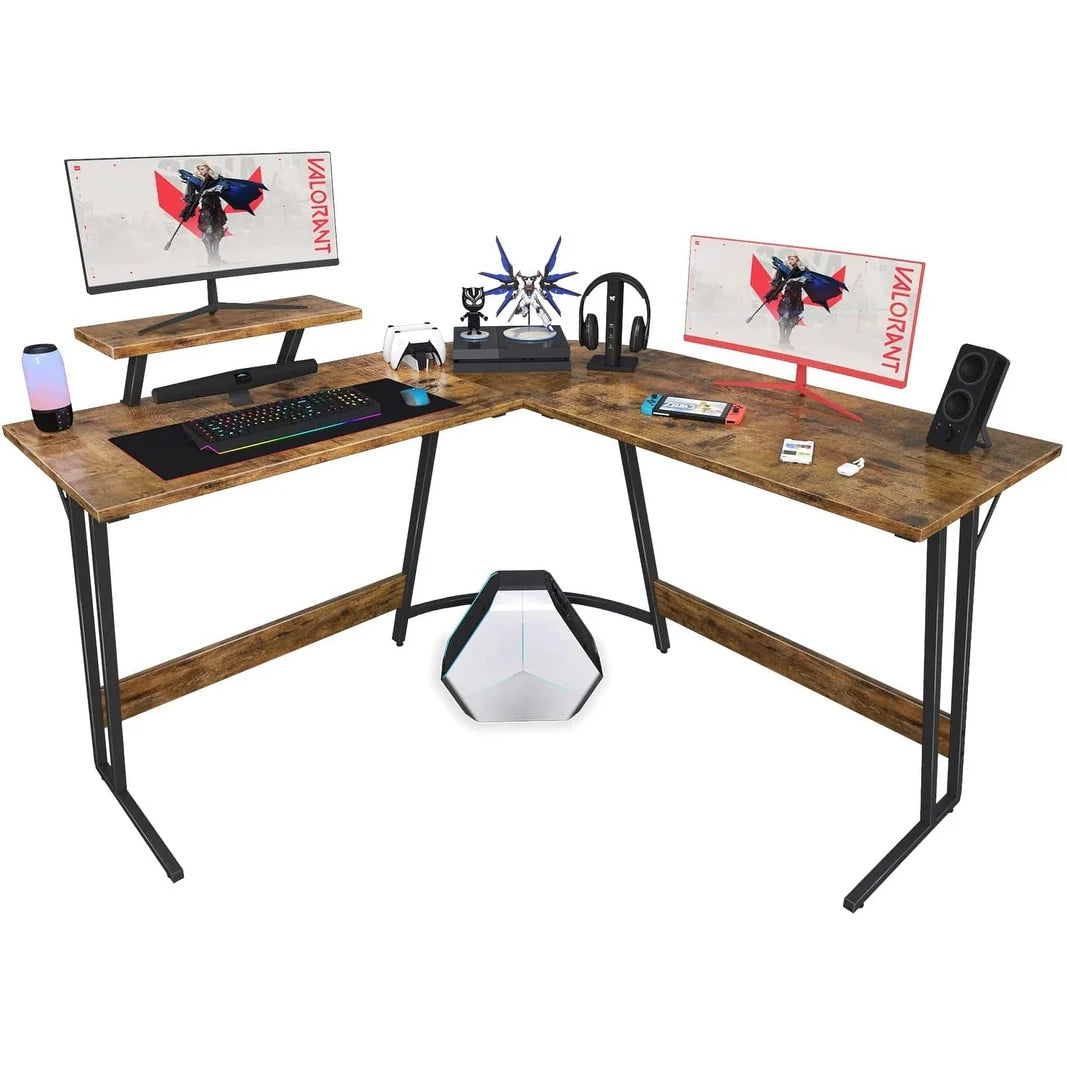 L-Shaped Gaming Computer Desk With Removable Monitor Stand, 51.3 in x 19.8 in x 29 in