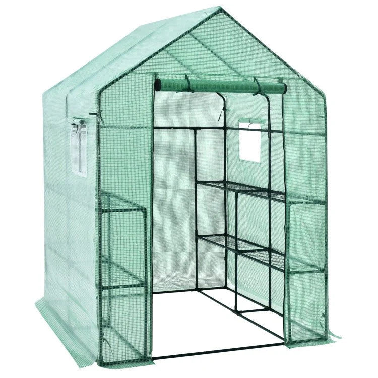 Walk-In Garden Greenhouse With Observation Windows, 56 in x 56 in x 77 in, 8 Shelves, Green