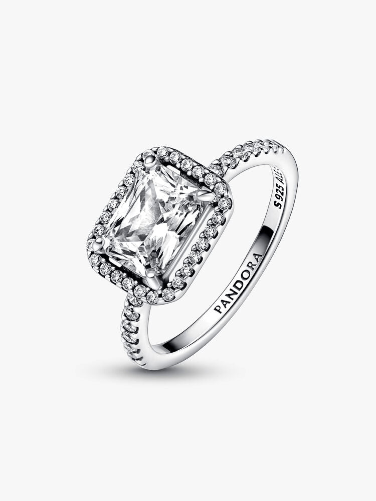Rectangular Sparkling Halo Ring